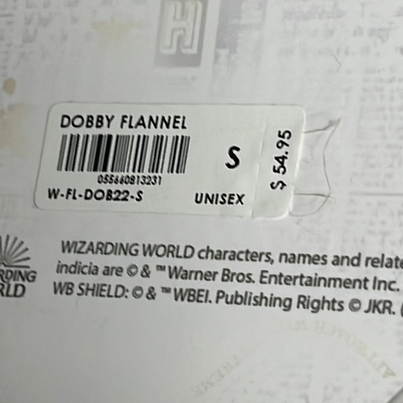 Rare Dobby Harry Potter flannel cakeworthy cream grey w/ brown pinstripe tartan - Picture 13 of 16